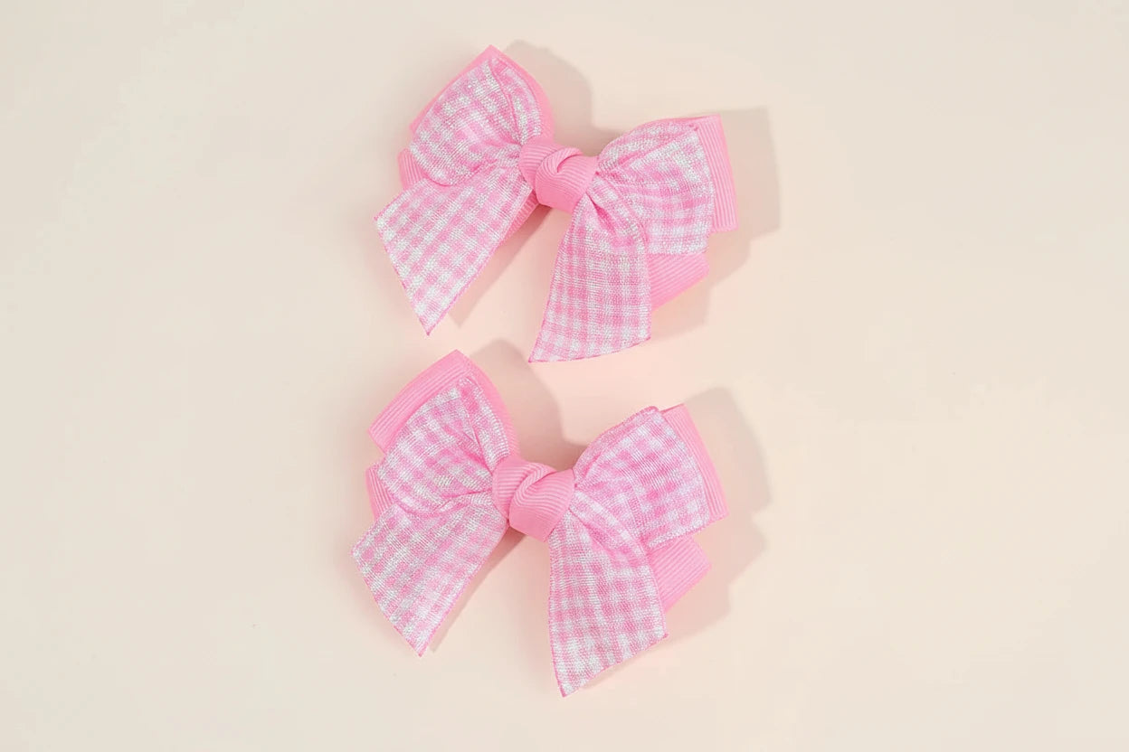 2Pcs bow  Plaid Hair Clips slides Sweet Cute Double Layer Bownot Hairpins Ribbon Barrette For Girls Children Headdress Accessories school party holiday