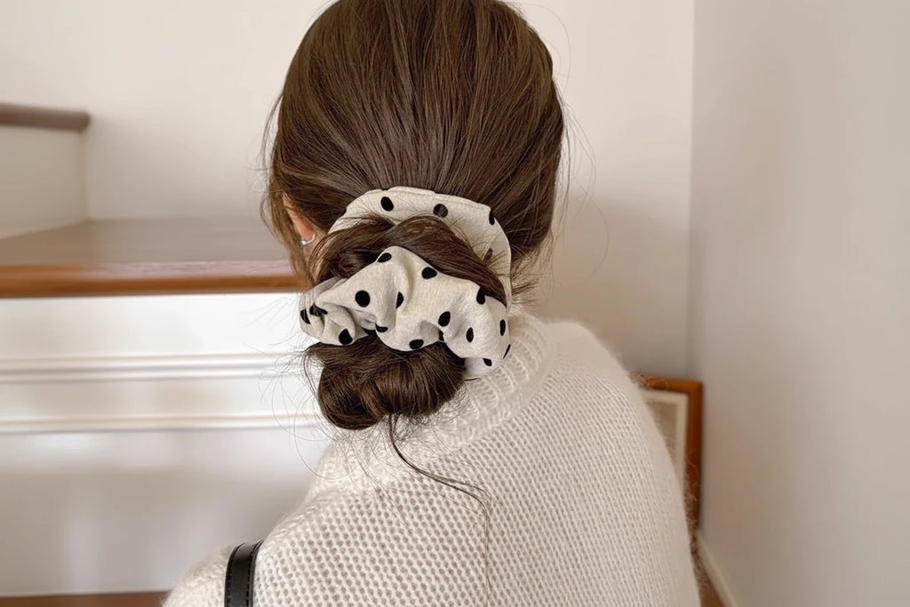 spotty flocked polka dot large band large scrunchie