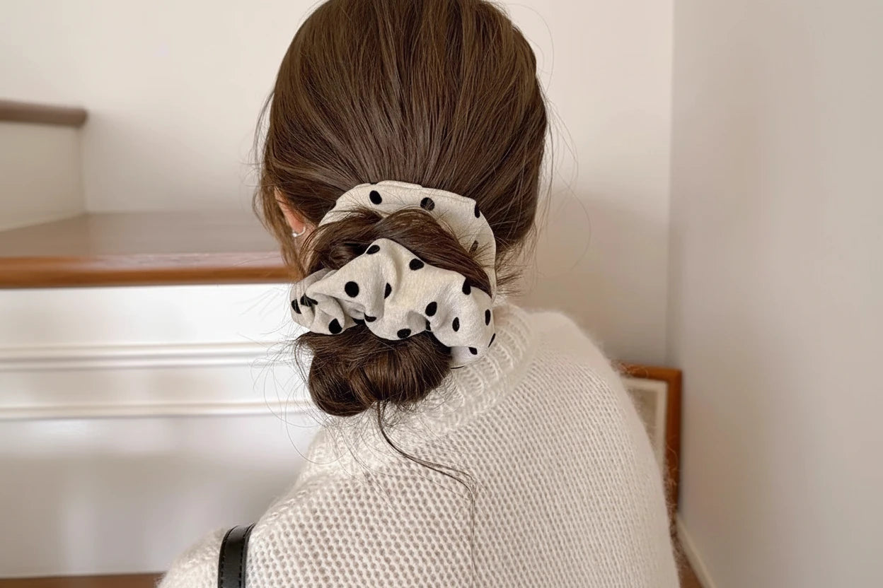 spotty flocked polka dot large band large scrunchie