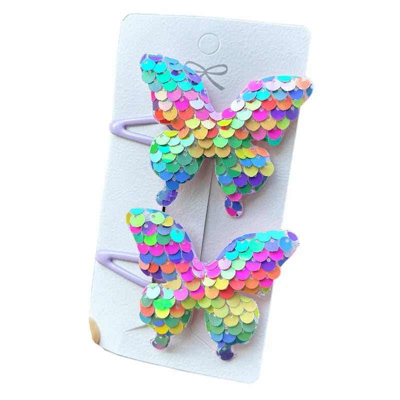 2PCS New Princess Scaly Heart Girls Hairpins Children Lovely Headwear Hairgrip Hair Clips Barrettes Hair Accessories butterfly star party