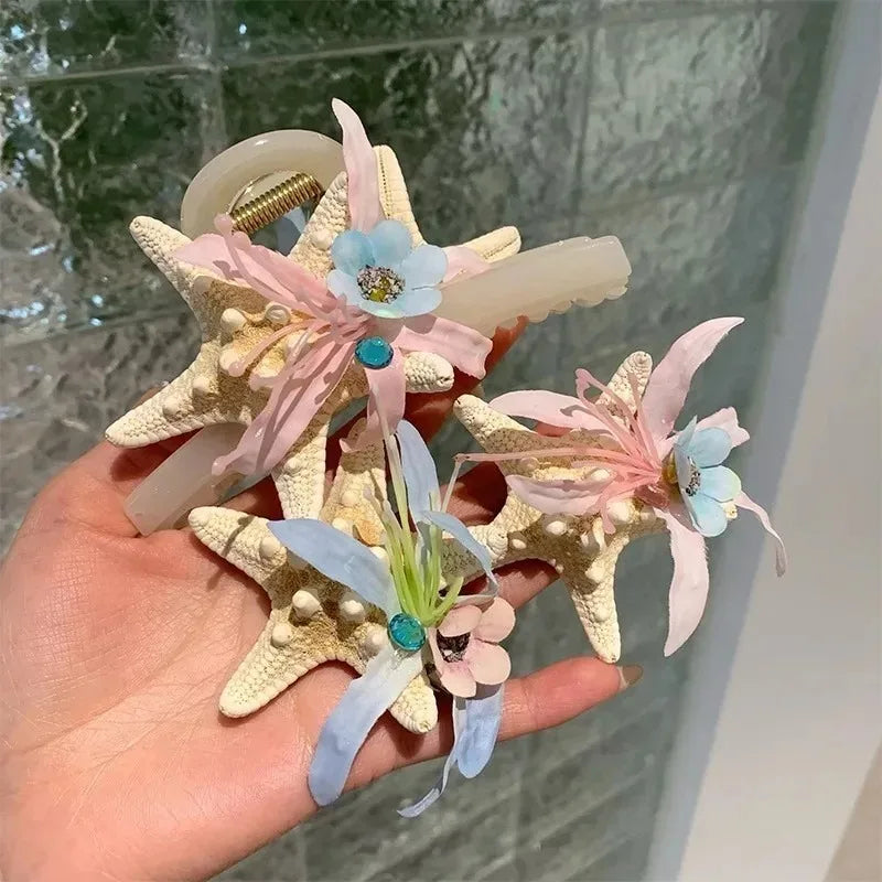 Cute Ocean Starfish Hair Claw Flower Starfish Shell Hairpins Crab Hair Clips for Woman girls Vacation Beach Hair Accessories cruise holiday party special occasion
