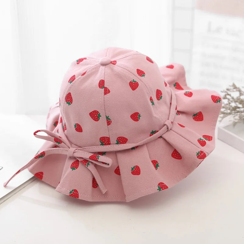 Summer Baby Girl Hat Cotton Fruit Kids Bucket Hats Sun Protection Bowknot Princess Children Cap for Girls Beach Travel 1-2 year old