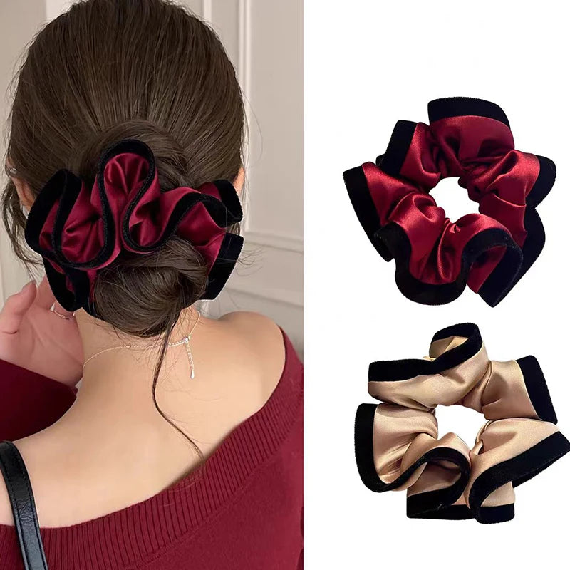 ruffle style velvet-edged satin scrunchie