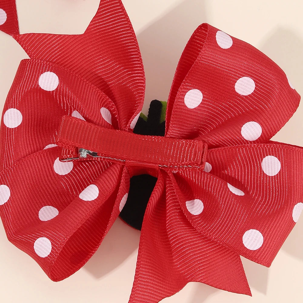 2Pcs Strawberry Hair Clip Sweet Polka Dot Ribbon Fashion Bow Barrettes For Girl Children Baby Trendy accessories  Hair clips slides cherry