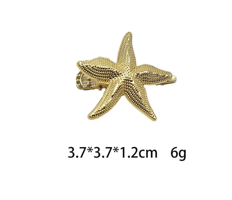 New Fashionable Europe and America Golden Starfish Shell Duckbill Hair Clip for Women Elastic Girl Hair Accessories Headwear cruise holiday beach party