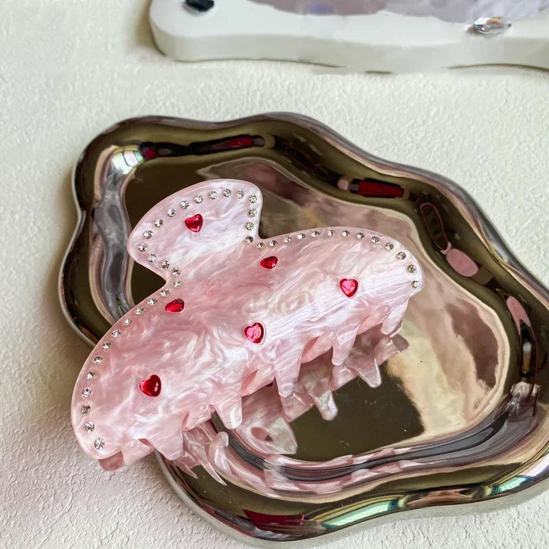 Diamond Heart Pink Hair  Claw  Clip