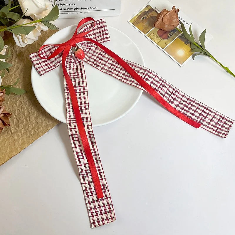 Red Bow Hair Clips Fashion Plaid Stripes Hairpins Strawberry Cherry Barrettes Sweet Lace Headwear Princess Kids Hair Accessories