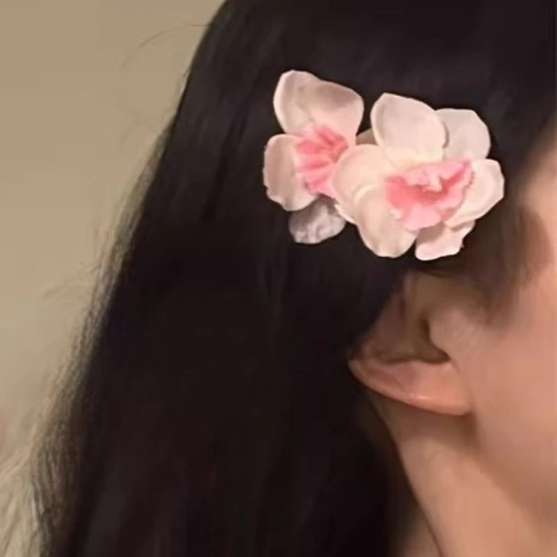 Sweet Yellow Pink White Double Flowers Hair Clips Side Clip Barrette for Women Girl Beach Wedding Flower Hairclip Accessory Caribbean hair Hawaii  cruise holiday ladies
