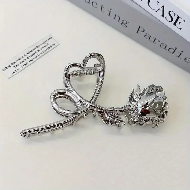 Stylish Vintage Metal Rose Hair Claw Clips - Perfect for Ponytails and Headbands - Durable and Comfortable  Goth Women's strong well made metal not cheap plastic , gothic , vampire