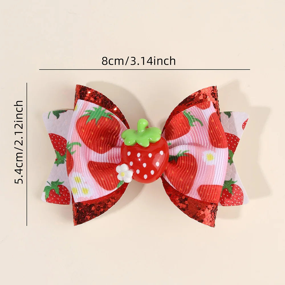 2pcs/Pack Sparkling Fruit Shaped 3D Strawberry Decoration Leather Hair Clips for Girls, Toddler Girl Hair Accessories Headwear