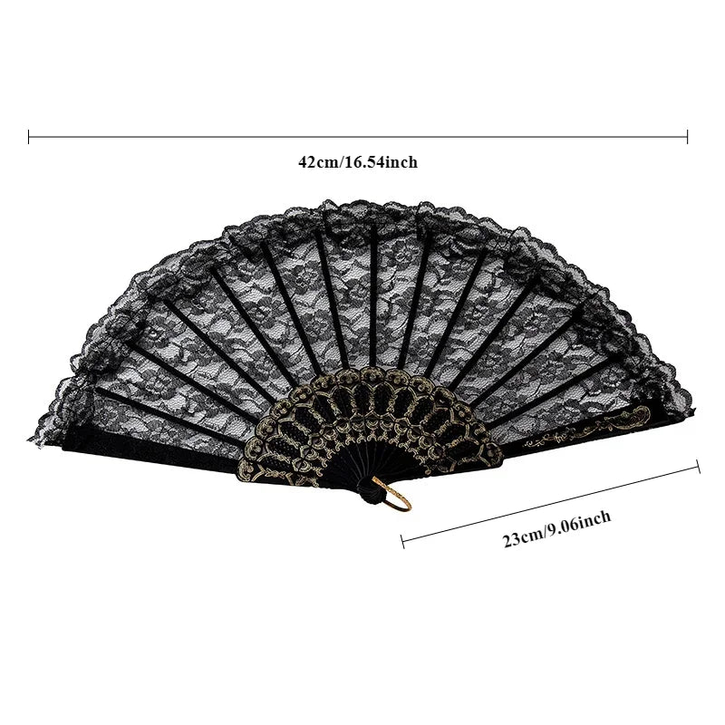 1Pc European Retro Black White Lace Folding Fan Women Lolita Art Classical Hand-held Fan Dance Photo Cosplay Opera Party Props