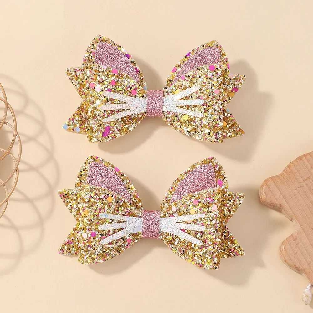 2Pcs/Set Gold pussy Cat Ear Hair Clips for Baby Girls Glitter Cartoon Animal Hairpin Barrettes Lovely Headwear Hair Accessories fancy dress