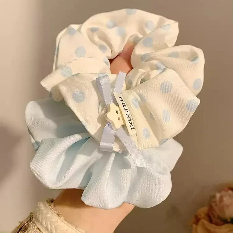 2 x   Blue Polka Dots large Scrunchies