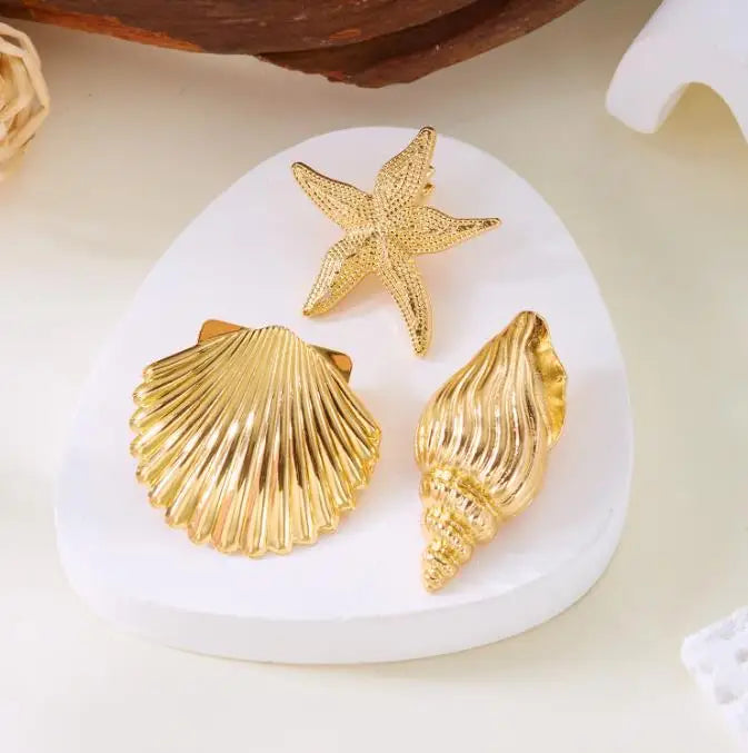 New Fashionable Europe and America Golden Starfish Shell Duckbill Hair Clip for Women Elastic Girl Hair Accessories Headwear cruise holiday beach party