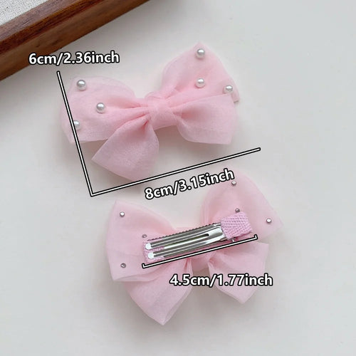 2 Pieces of Cute Multi-Coloured Bow Hair Clips for Girls with Faux Pearls, Suitable for Dressing up and Everyday Wear pretty party’s