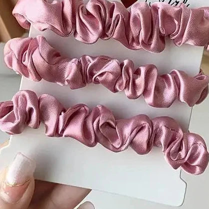 6pcs/lot Pure Silk Small Scrunchie Hair Bow Ties Ropes Bands Simple Satin Headwear Elastic Ponytail Holders For Women Girls bobbles