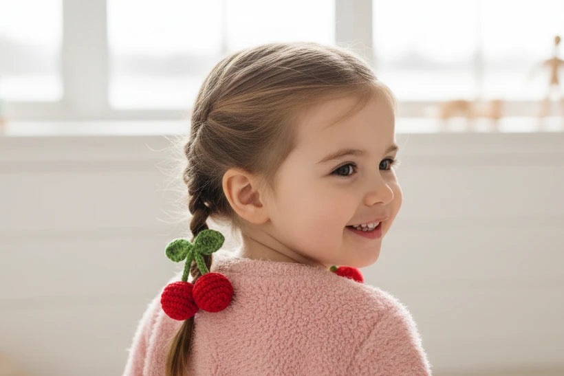 Popular 2Pcs Red Cherry Hair Clip For Baby Girls Cute Knitted Hairpin Barrette Side Clip Child Headwear Fashion Hair Accessories