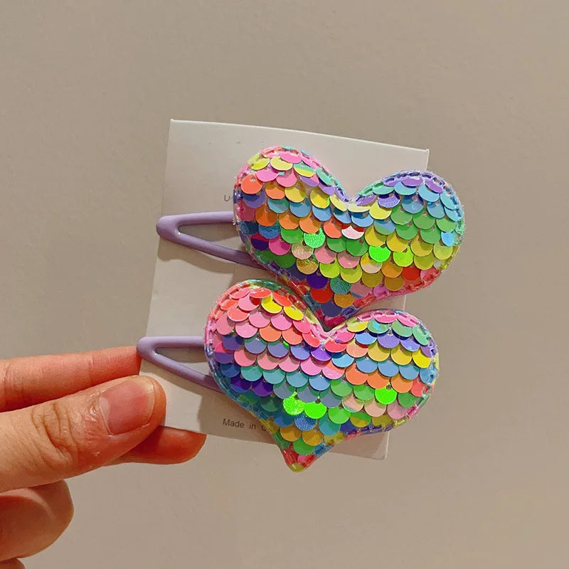 2PCS New Princess Scaly Heart Girls Hairpins Children Lovely Headwear Hairgrip Hair Clips Barrettes Hair Accessories butterfly star party