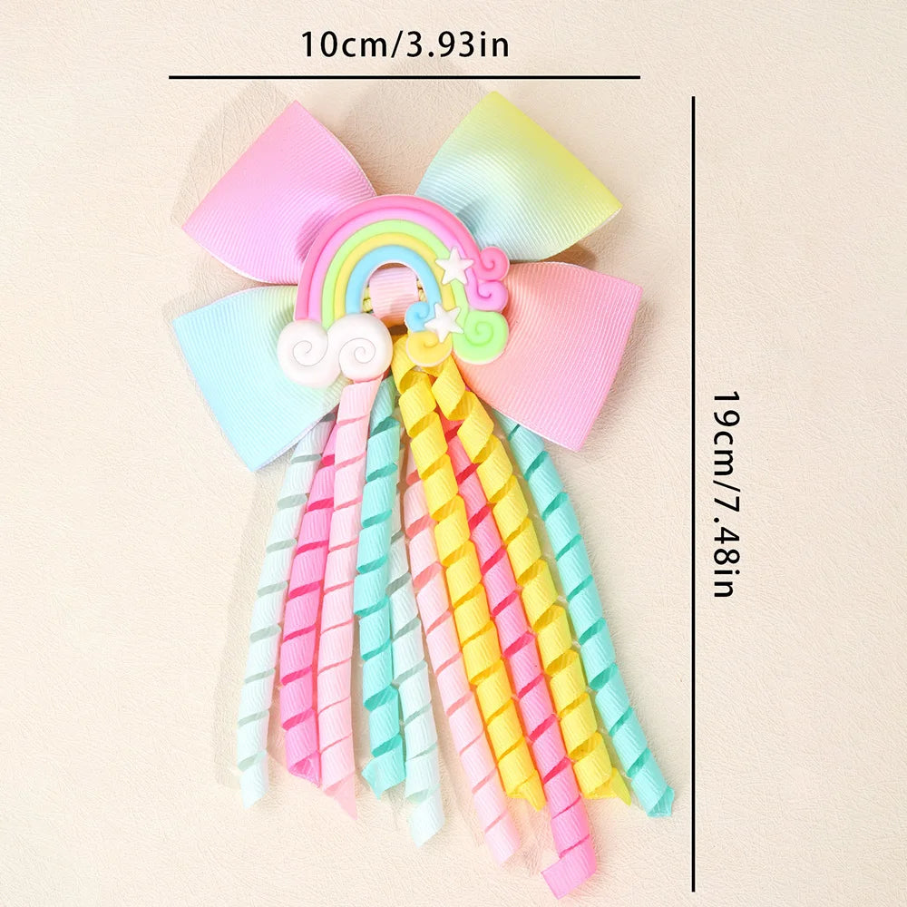 2Pcs Girls Mermaid Bow Hair Clips Cute Cartoon Mermaid Pearls Hairpins Octopus Curled Grosgrain Ribbon Barrette Hair Accessories
