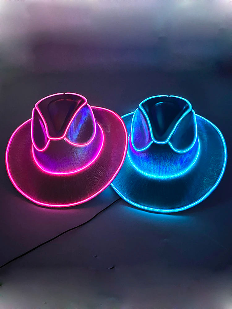 New Arrival Pearlescent Cowboy Hat Dance Costume Decorate Glowing Cowgirl Cap Glowing For Neon NightClub