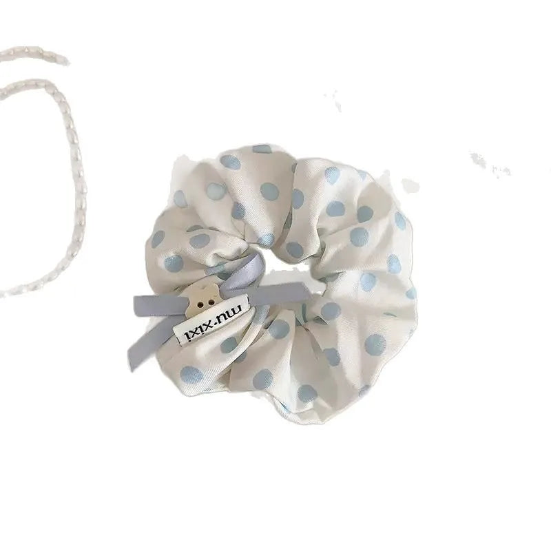 2 x   Blue Polka Dots large Scrunchies
