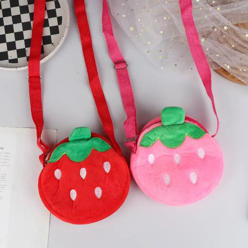 Adorable Cartoon Strawberry Plush Purse Crossbody Bag for Kids, Adults