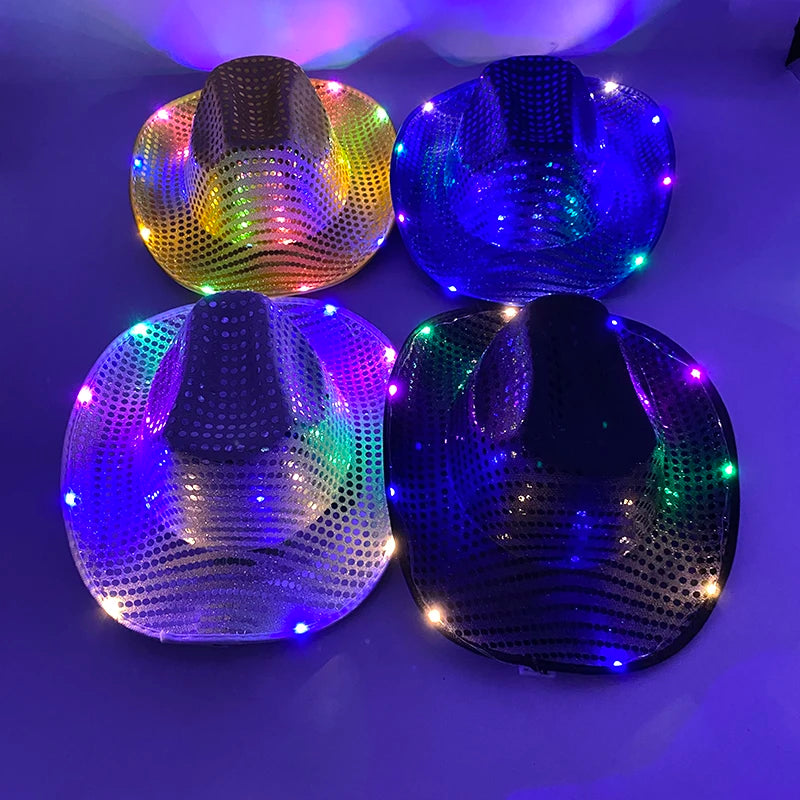 LED Glowing Cowgirl boy Hat Neon Luminous Bride Hat For Holiday Light Up Supplies Fluorescent Party Props Bachelorette Party Hat