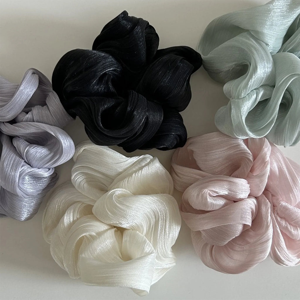 Pearl Sheen Hair Scrunchies for Women High Gloss Hair Bands Thick Elastic Ponytail Holders Elegant for Bridal Casual Occasions