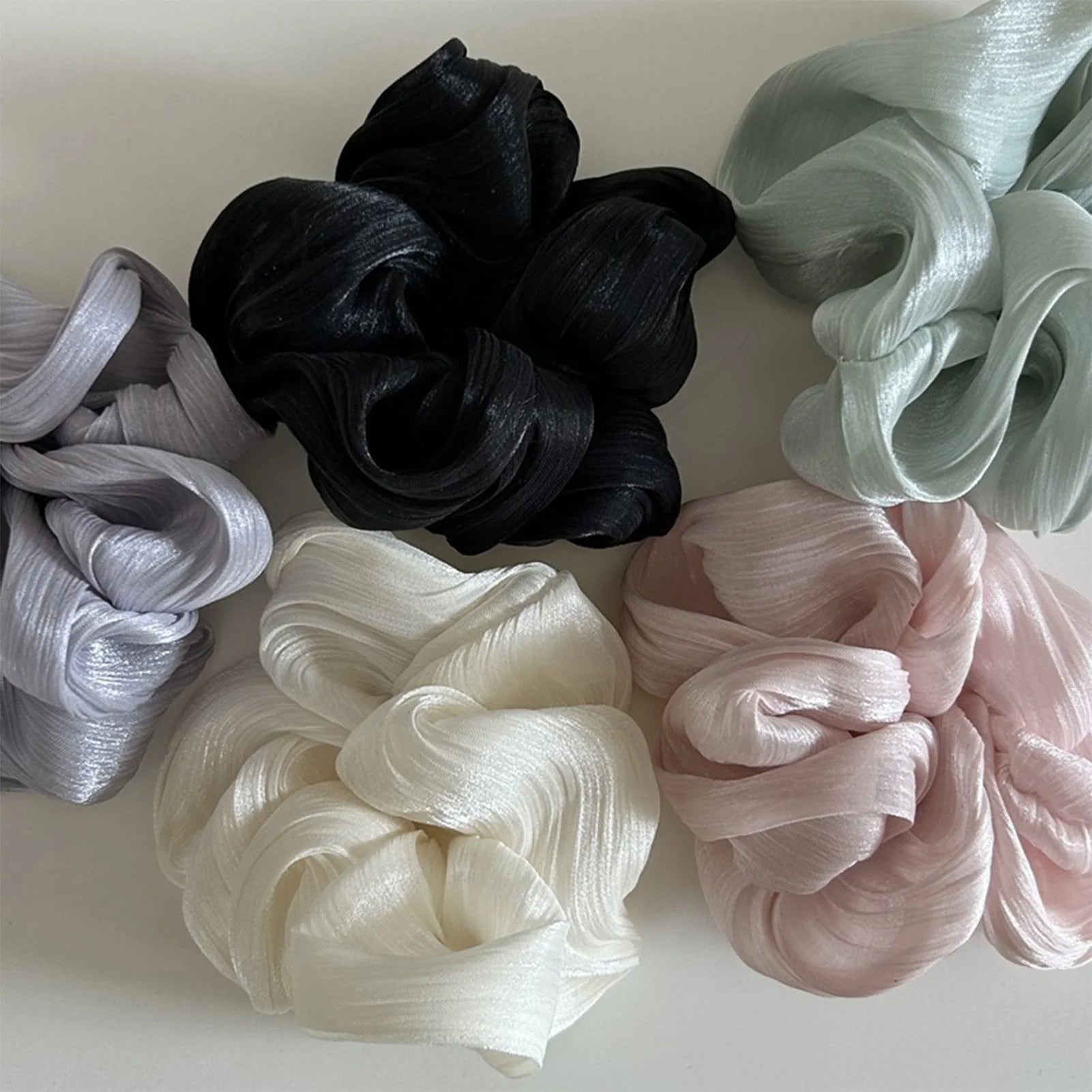 Pearl Sheen Hair Scrunchies for Women High Gloss Hair Bands Thick Elastic Ponytail Holders Elegant for Bridal Casual Occasions