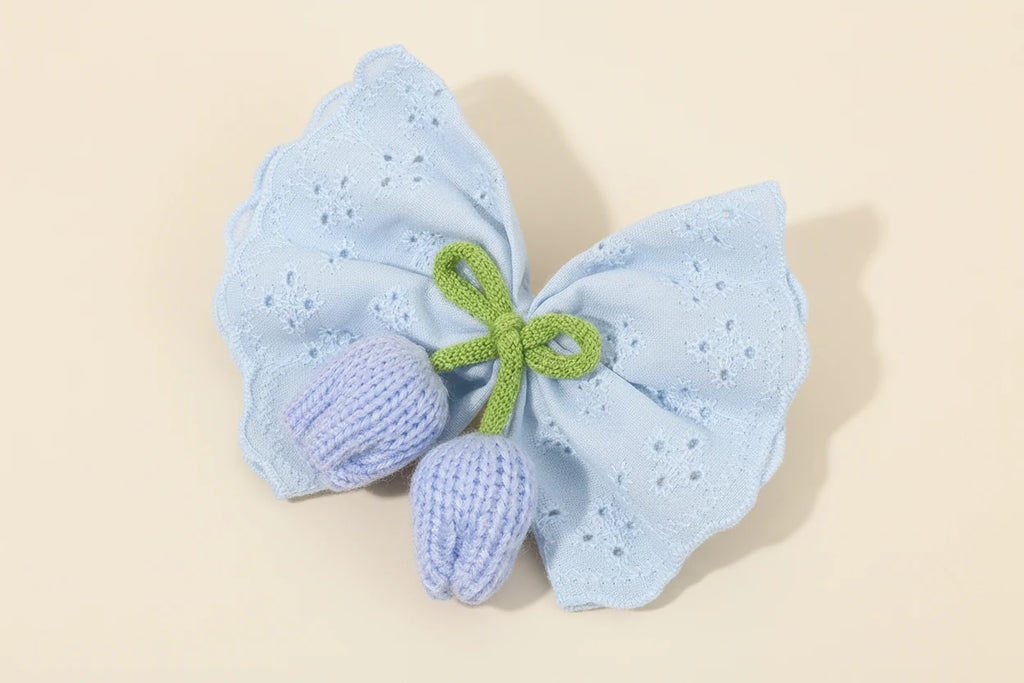 Knitted Tulip Bow Hair Clips Pure Cotton Crochet Flower Hairpin Hollow Out Floral Embroidery Design Barrette Hair Accessories beautiful Amsterdam trip