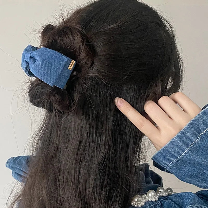 Denim bow  Hair Clip