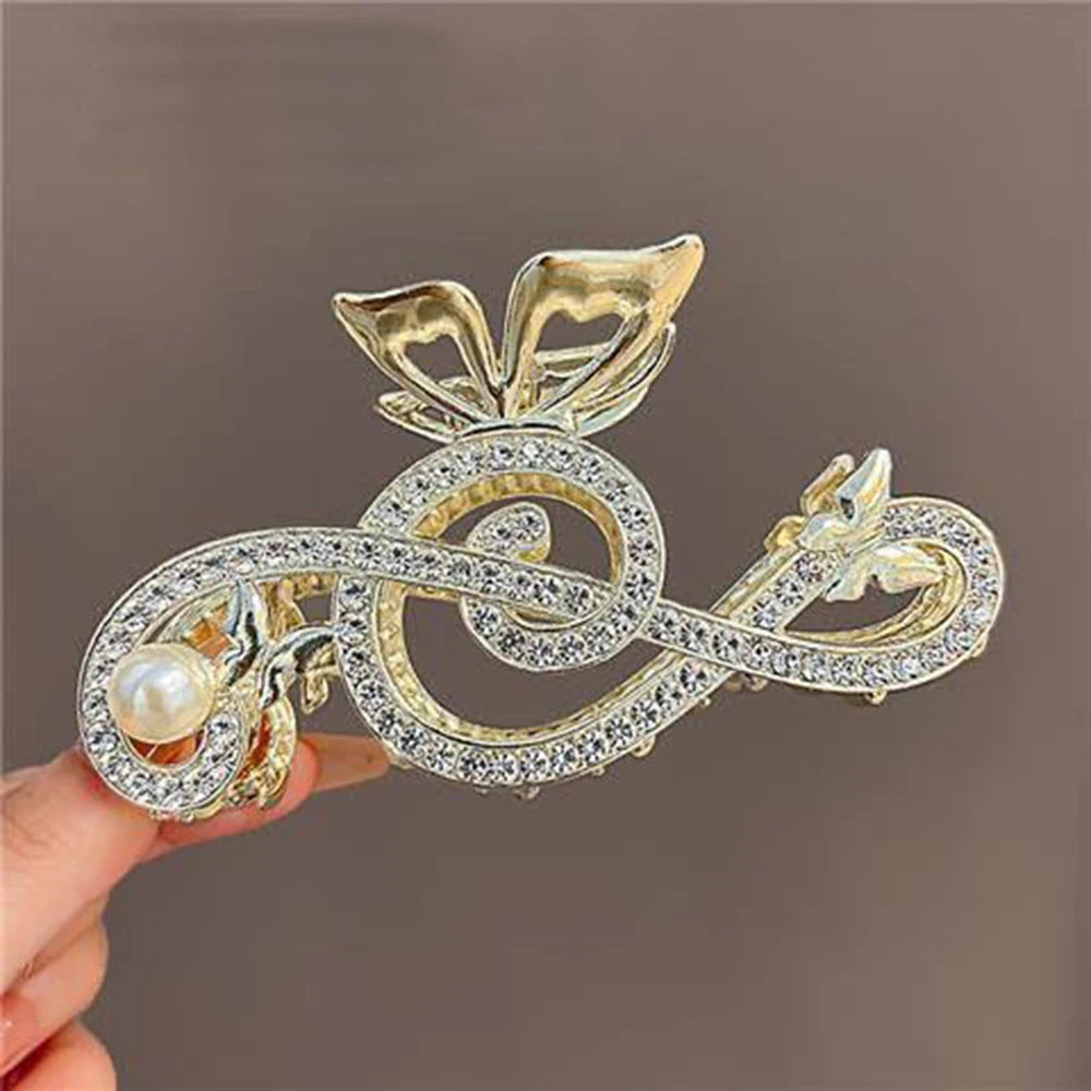 10.5cm metal claw clip ladies  For Women  Ponytail Hair  Hair Clips Ladies Pearl Rhinestone Butterfly Hair Accessories music teacher gift musician