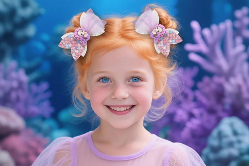 2Pcs Cartoon Mermaid Hair Clips Glitter Bow Hairpin Sparkly Barrette For Girls Children Summer Beach Headdress Hair Accessories