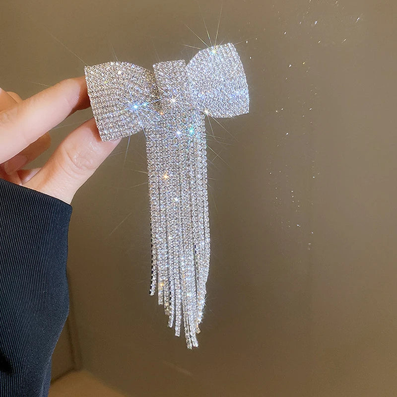 Rhinestone Bow Fringe Hair clip