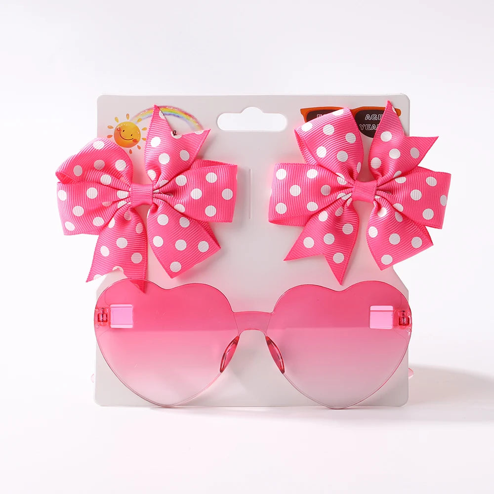 3Pcs/Pack Solid Dot Hair Bows Clip Girls Boutique Bowknot Hair Clips Kids Colorful Heart Sun Glasses Children Hair Accessories toddler photo shoot prop sent without the card packaging