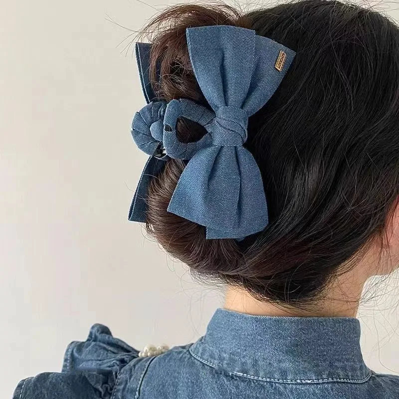 Denim bow  Hair Clip