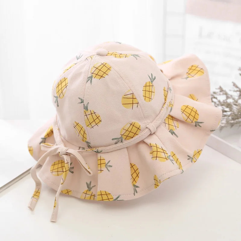 Summer Baby Girl Hat Cotton Fruit Kids Bucket Hats Sun Protection Bowknot Princess Children Cap for Girls Beach Travel 1-2 year old