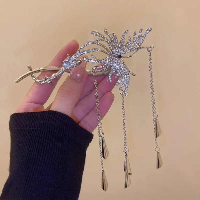 Fashion Shiny Crystal Butterfly Tassel Hair Claws for Women Luxury Delicate Shark Clip Hair Styling Clip Hair Accessories holiday special occasion elegant  perfect for a cruise ship black tie night