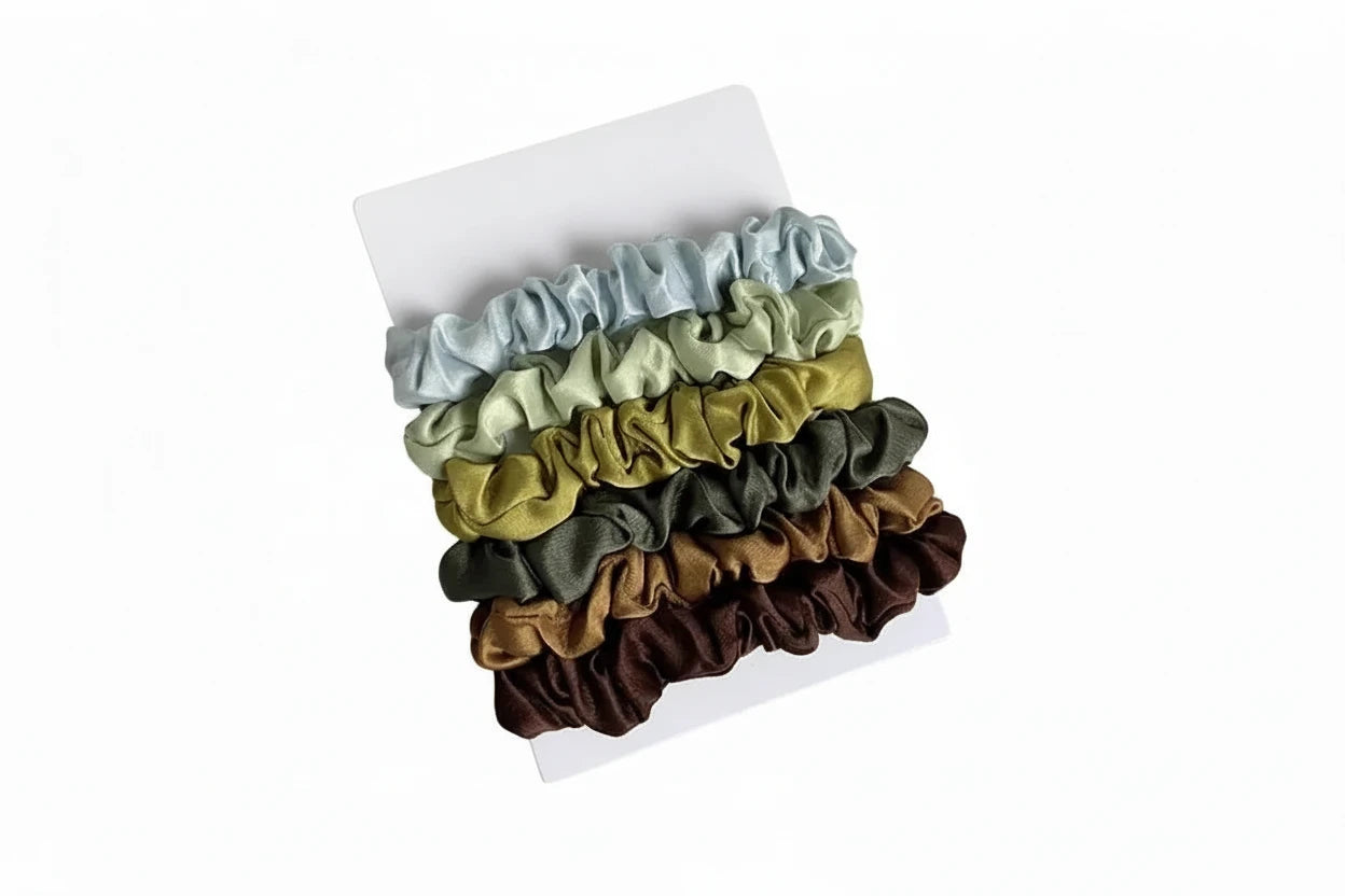 6pcs/lot Pure Silk Small Scrunchie Hair Bow Ties Ropes Bands Simple Satin Headwear Elastic Ponytail Holders For Women Girls bobbles
