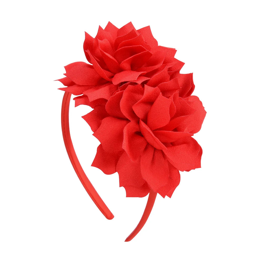 3.7 Inch  Solid Big Flower Headband Hair Band for Children Girls Bows Hair Hoop Grosgrain Ribbon Hair Accessories NEW Handmade