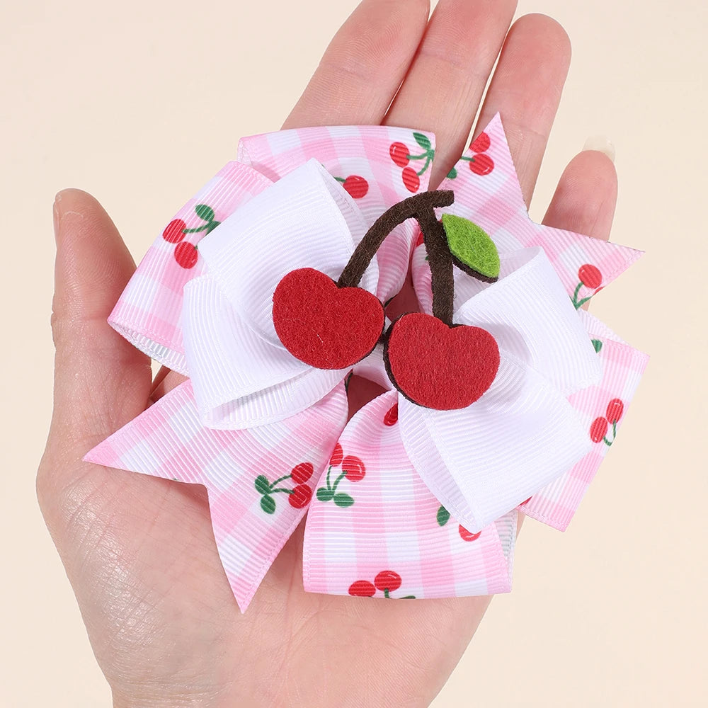 2Pcs Strawberry Hair Clip Sweet Polka Dot Ribbon Fashion Bow Barrettes For Girl Children Baby Trendy accessories  Hair clips slides cherry