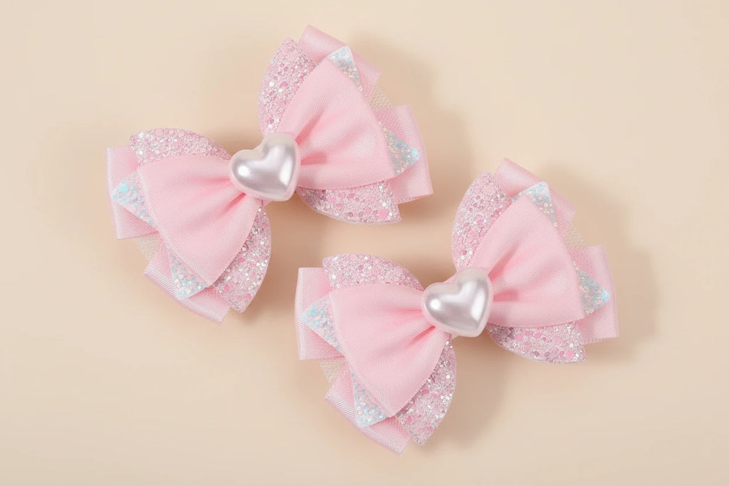 2Pcs Trendy Chiffon Bow Hair Clips For Girls Mesh Dot Hairpins Glitter Three-Tier Bownot Barrette Children Headwear Accessories