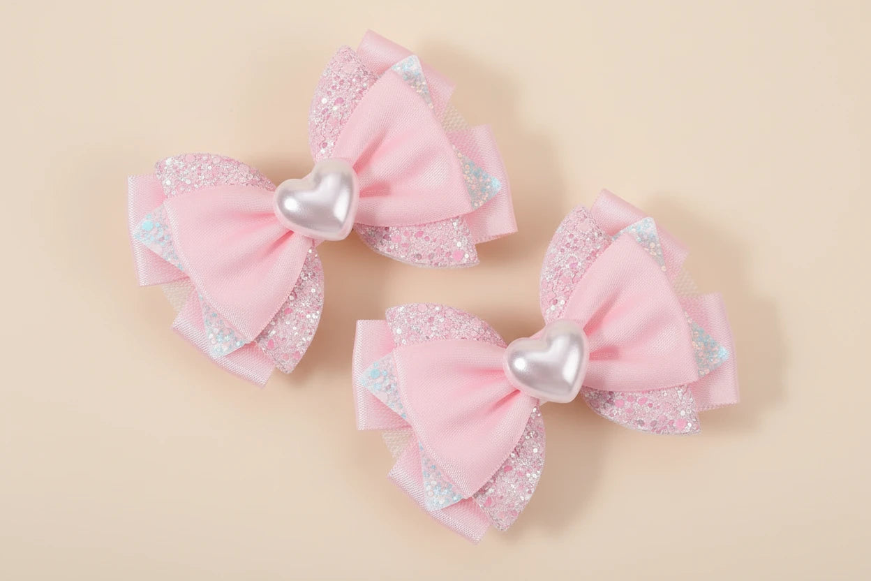 2Pcs Trendy Chiffon Bow Hair Clips For Girls Mesh Dot Hairpins Glitter Three-Tier Bownot Barrette Children Headwear Accessories