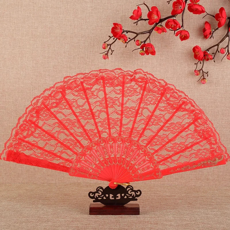 1Pc European Retro Black White Lace Folding Fan Women Lolita Art Classical Hand-held Fan Dance Photo Cosplay Opera Party Props