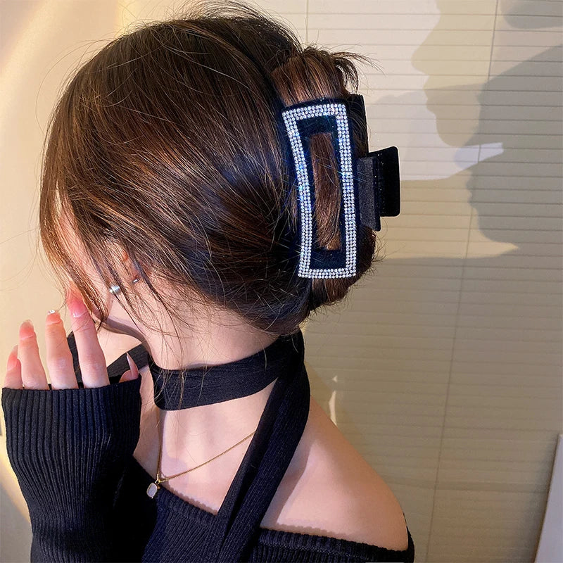 Flocking Rhinestone Black Hair Claw clip