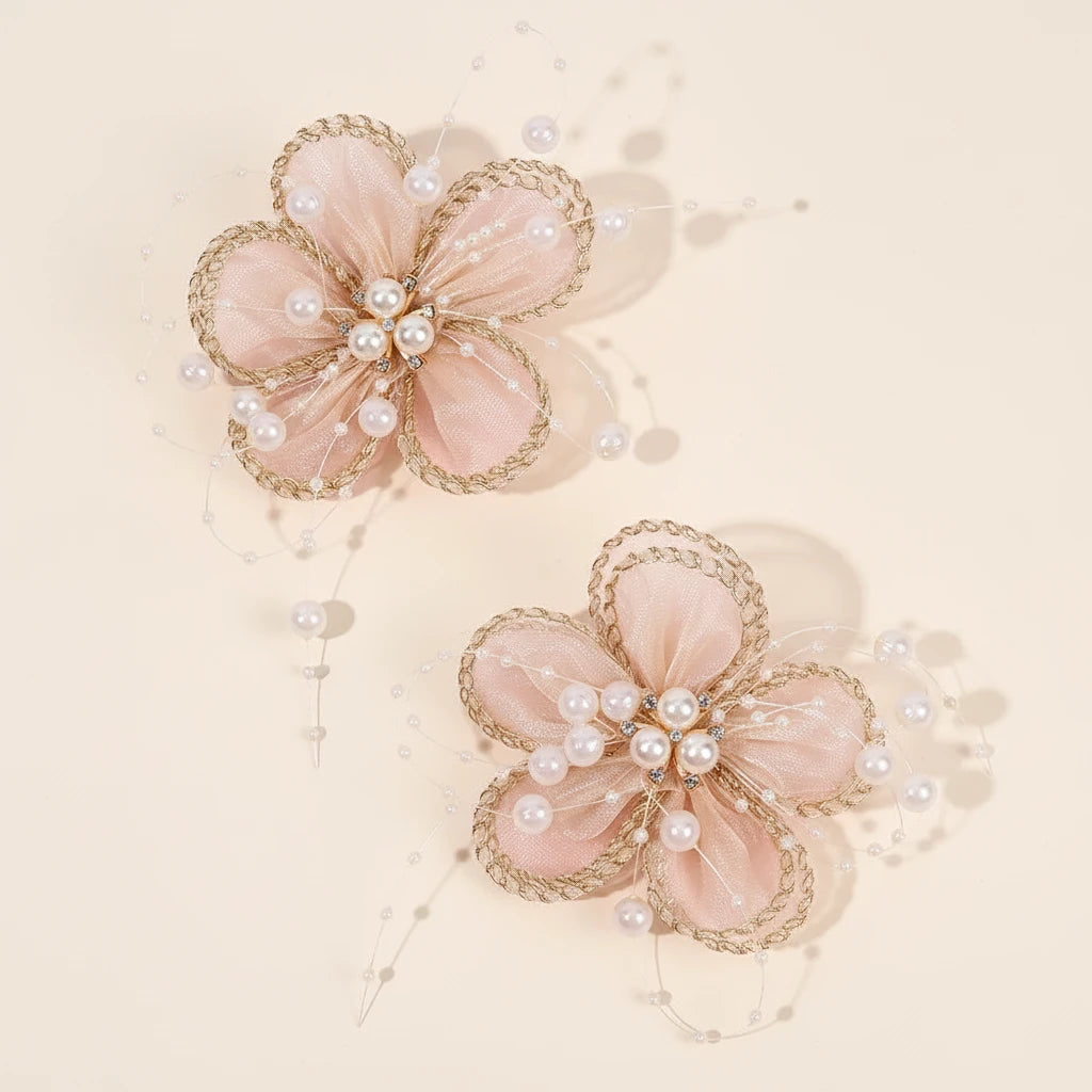2Pcs Chiffon Floral Hairpins Sweet Flower Coral Fairies Hair Clip Princess BarrettesFor Girl Kids Women Accessories Headwear