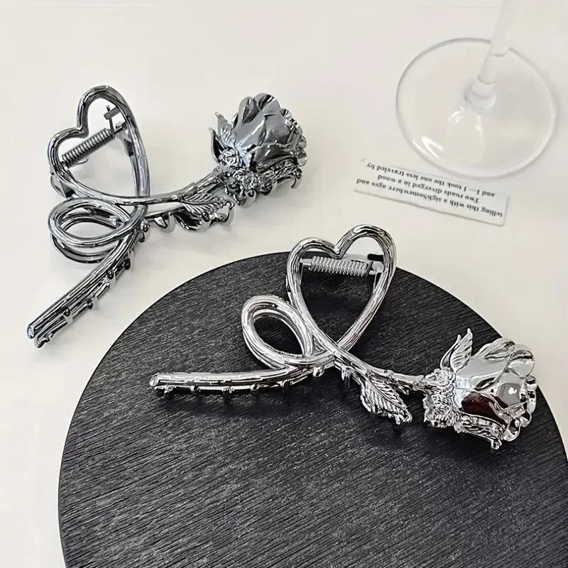 Stylish Vintage Metal Rose Hair Claw Clips - Perfect for Ponytails and Headbands - Durable and Comfortable  Goth Women's strong well made metal not cheap plastic , gothic , vampire