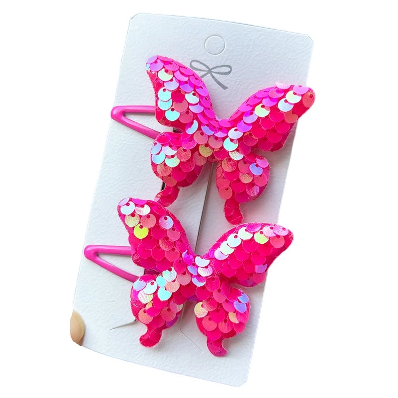 2PCS New Princess Scaly Heart Girls Hairpins Children Lovely Headwear Hairgrip Hair Clips Barrettes Hair Accessories butterfly star party