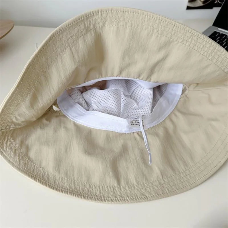Women Lace-up Bowknot Sunscreen Fisherman Hat Large Brim Summer Anti-UV Strap Bucket Caps Korean Girl Travel Beach Basin Caps