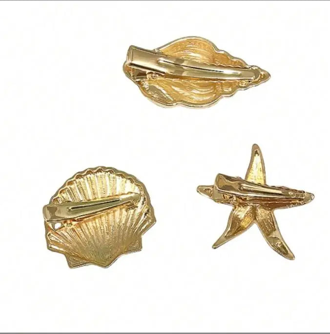 New Fashionable Europe and America Golden Starfish Shell Duckbill Hair Clip for Women Elastic Girl Hair Accessories Headwear cruise holiday beach party